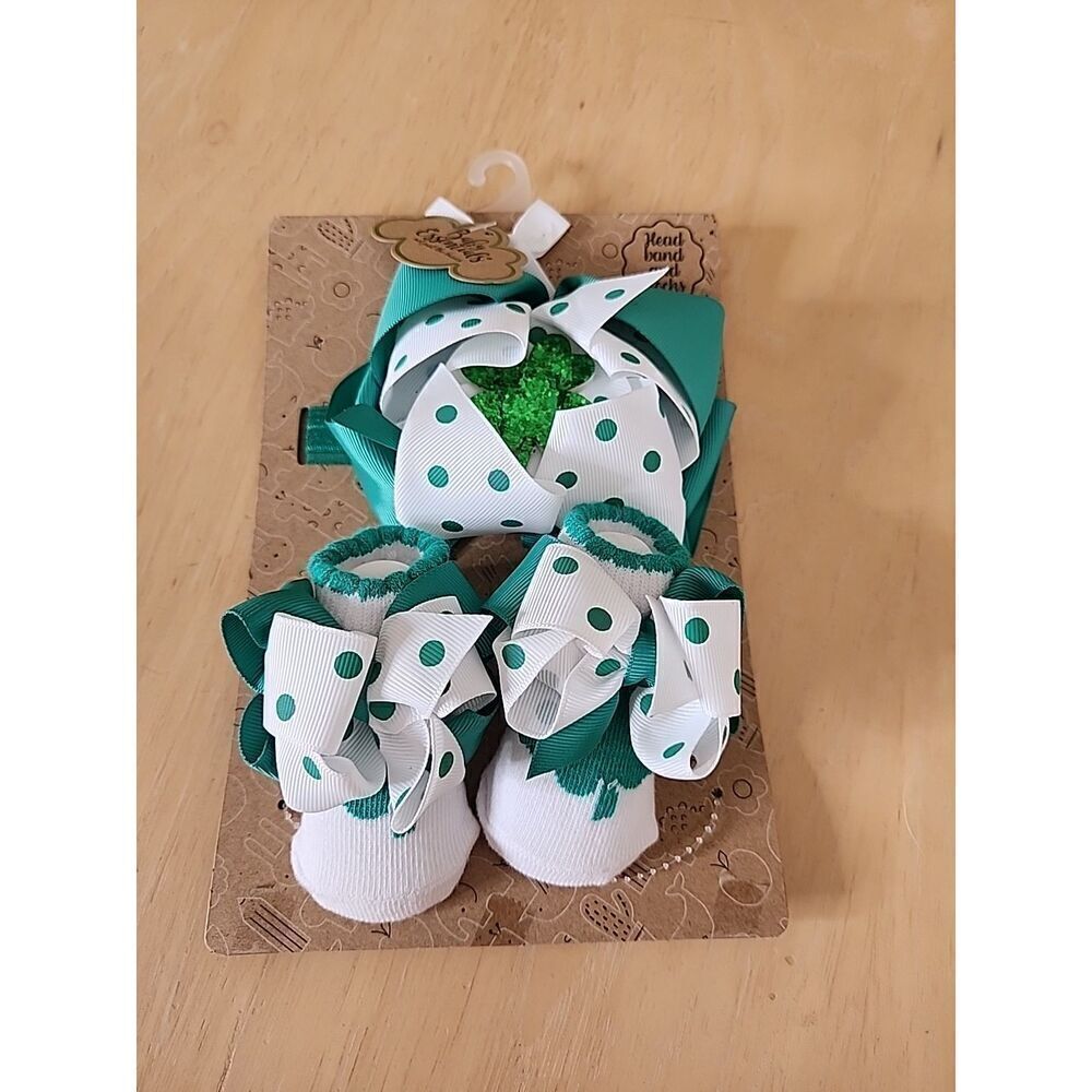 Baby Infant Head Band & Socks Set – Irish Clover St Patricks Day 0-6M – New NWT